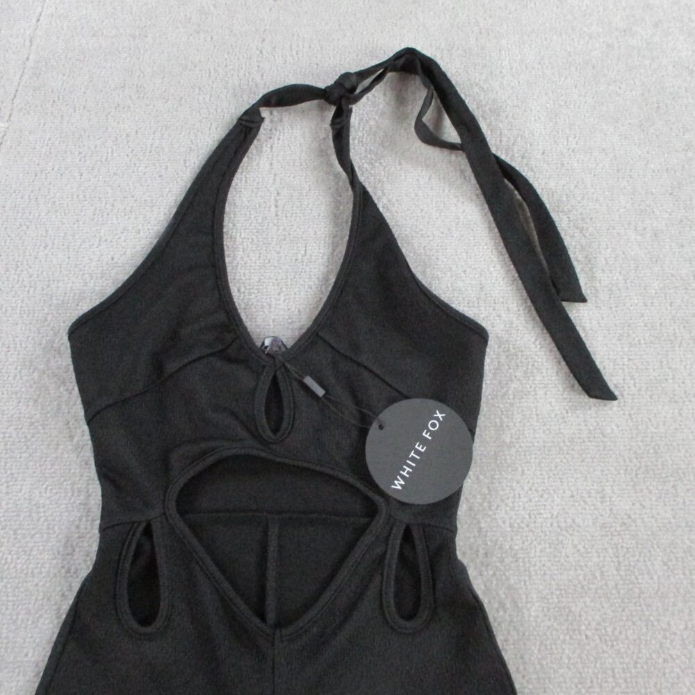 White Fox Boutique Less Talking Jumpsuit Womens XS Black Pants Tie NEW - Picture 2 of 12